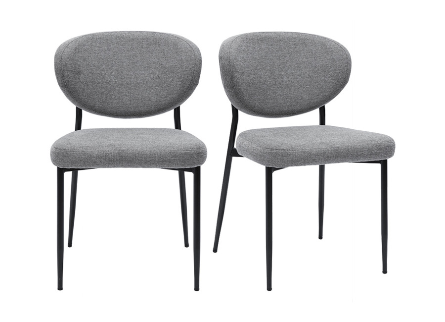 Miliboo Sillas de tela efecto terciopelo texturizado gris y metal negro (juego de 2) BREKA