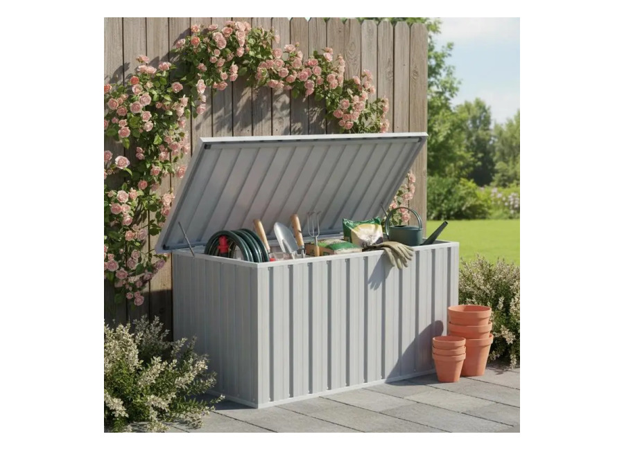 Caja de Almacenamiento para Jardín, Gris, 129X67X65 cm, Impermeable, Acero Galvanizado
