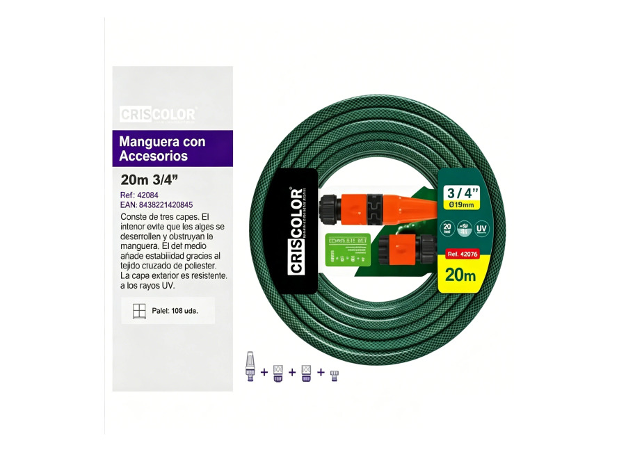 Manguera de Jardín de 20m con Accesorios, 3/4″ (19mm), Anti-Enredos y Resistente a Rayos UV, para…