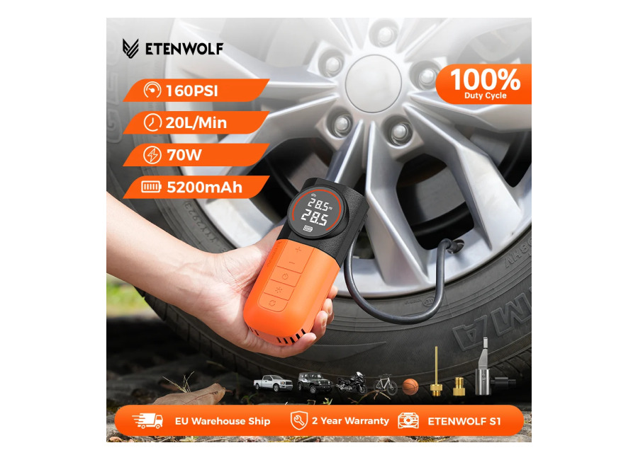 Inflador de Neumáticos Portátil ETENWOLF con Batería de 5200mAh, Compresor de Aire para Autos y Motocicletas,…