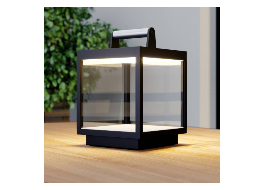 Lucande LED lámpara de mesa recargable Cube, aluminio, IP54, atenuable