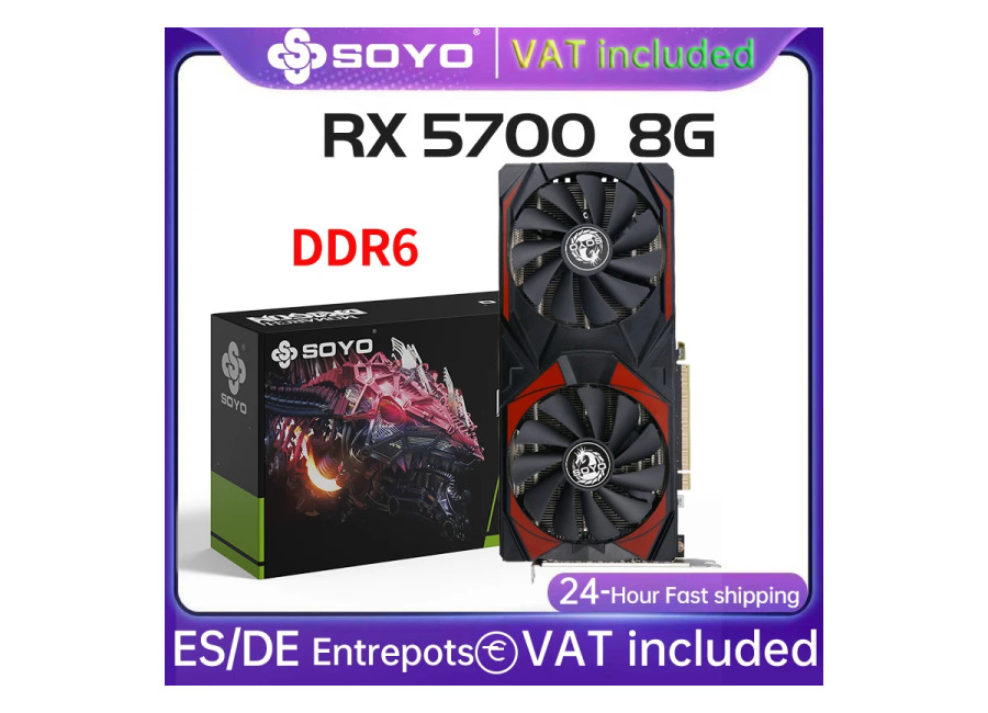 Tarjeta gráfica para juegos SOYO AMD Radeon RX5700 de 8GB, memoria GDDR6 de 256 bits PCIEx16…