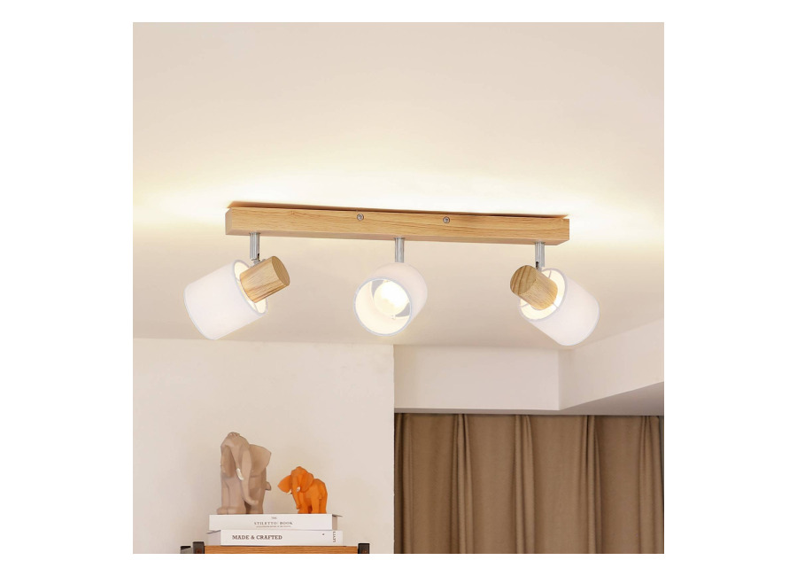 Lindby Wanessa downlight de techo, 47cm, 3 luces, blanco, madera, E14