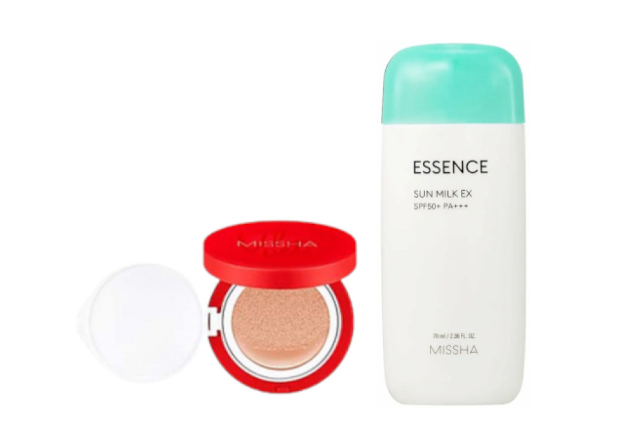Missha All Around Safe Block Essence Sun Milk EX – 70ml (SPF50+ PA+++) X MISSHA – Velvet Finish Cushion SPF50+ PA+++ – 15g – 23
