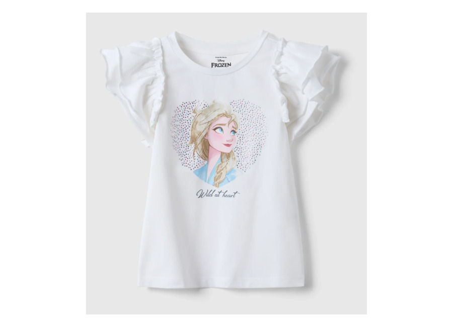 Disney Camiseta Blanca De Algodón Elástico Para Niña Con Volantes Y Estampado, Niña, Blanco óptico, Talla: 3-4