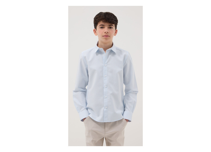 Ovs KIDS Camisa De Niño En Algodón Puro Con Rayas Multicolores, Ajuste Regular, Niño, Blanco/azul claro, Talla: 10-11