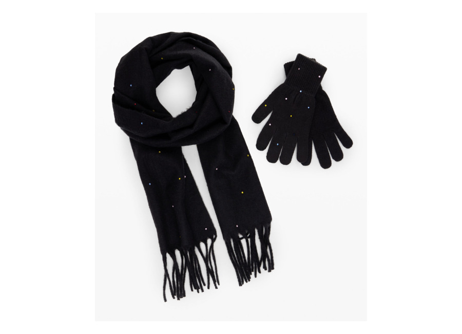 Desigual Pack de guantes y bufanda con estampado de puntos, Poliester, Negro, U