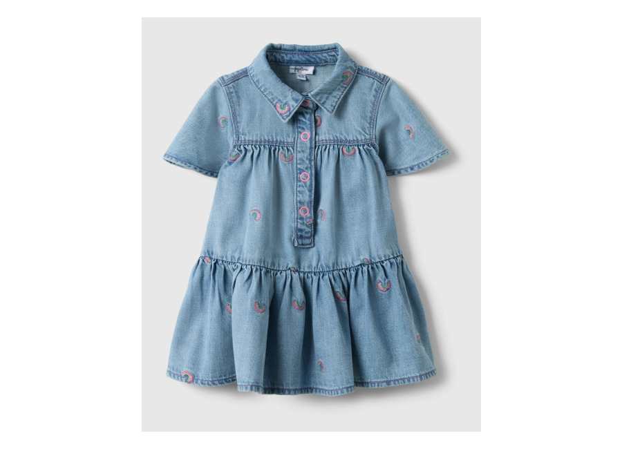 Fagottino Vestido De Mezcla De Algodón Denim Azul Para Niñas Con Arcoíris, Niña, Azul claro, Talla: 12-18