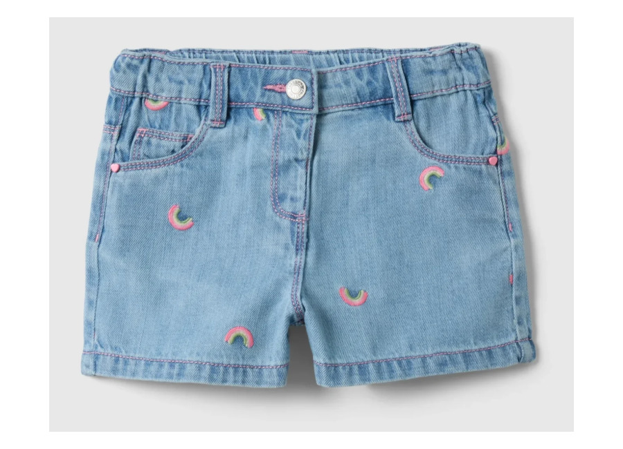 Fagottino Shorts De Mezcla De Algodón Y Denim Azul Para Niñas, Ajuste Regular, Con Bordados, Niña, Azul claro, Talla: 9-12