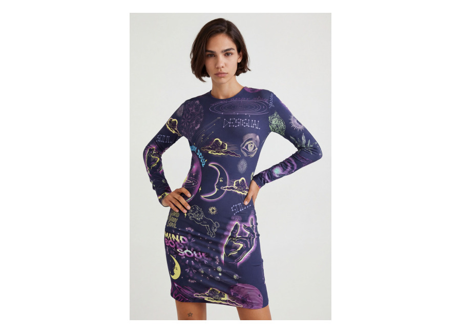 Desigual Vestido slim astrología, Azul