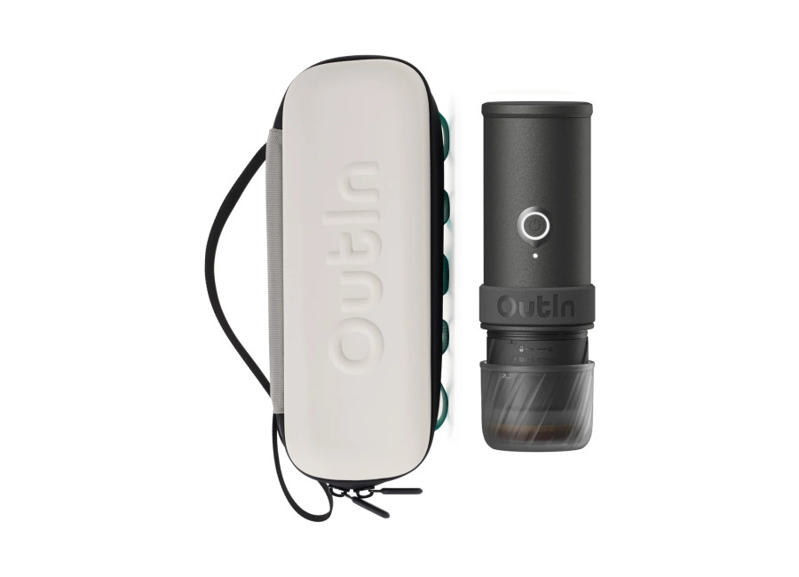 Cafetera Eléctrica Portátil OutIn Mino – Gris Espacial, Función de Calentamiento, para Café Molido y Adaptador…