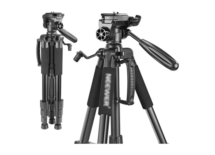 Trípode para cámara portátil de 56 pulgadas/142 cm, Cabezal Giratorio de Aluminio de 3 vías +…