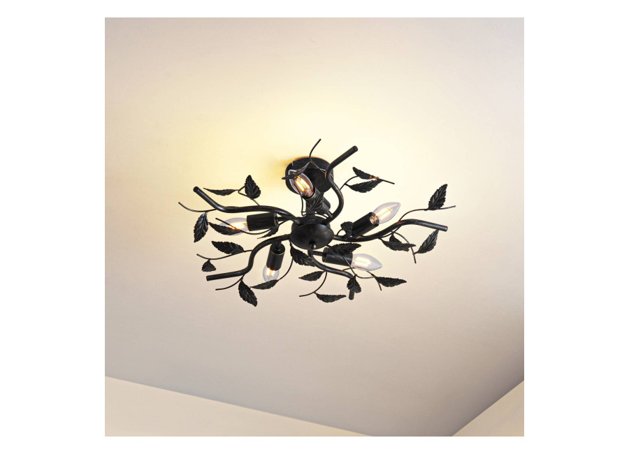 Lindby Lámpara de techo Lindby Yos, 5 luces, 58 cm, negro y dorado, E14
