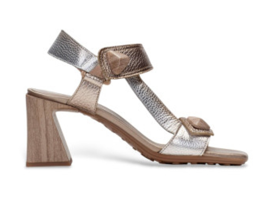 Zapatillas Hispanitas para mujer. Sandalias Miami dorado (40), Piel, Plata, 3 a 5cm, Velcro, Casual, Fiesta