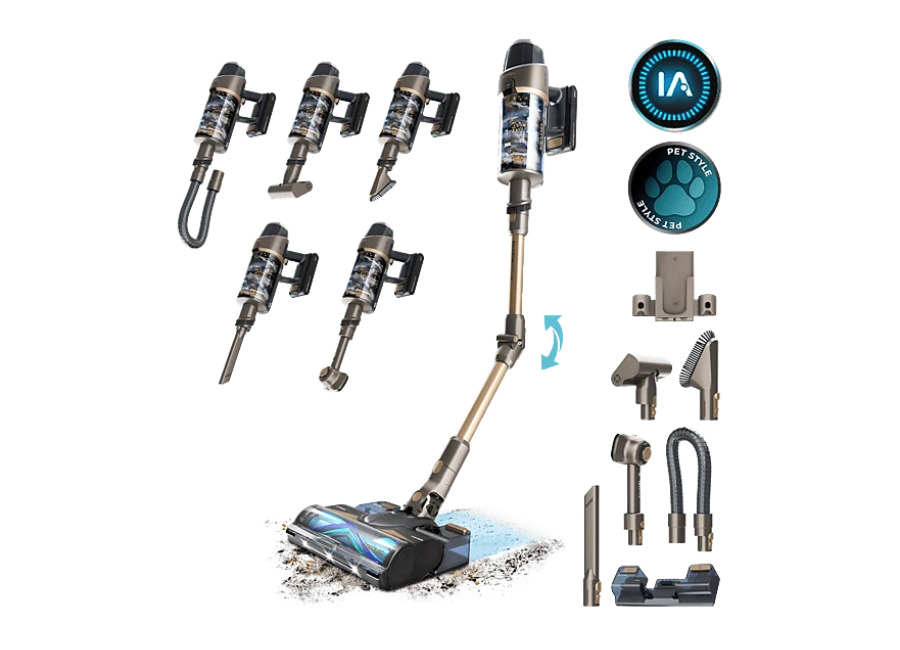 Cecotec Aspirador escoba – Cecotec Conga Rockstar RX90 AI AquaPet Flex, 850W, 100min, IA, Tubo flexible, Kit de accesorios, Cepillo antienredos, Negro