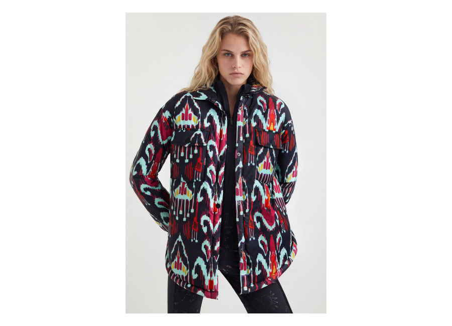 Desigual Sobrecamisa acolchada estampada, Poliester, Negro