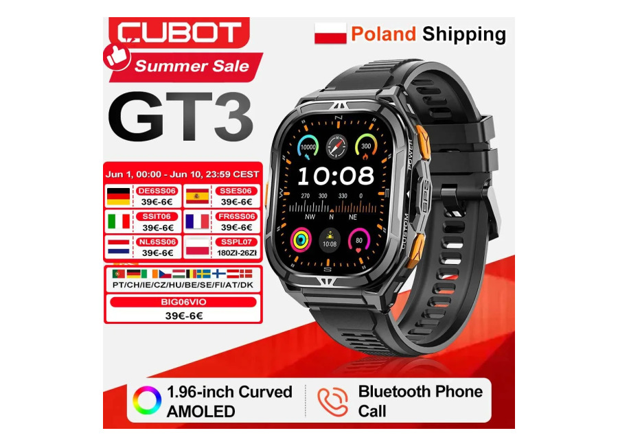 [Envío desde Polonia] Reloj inteligente Cubot GT3, resistente al agua 5ATM, pantalla AMOLED de 1,96 pulgadas,…