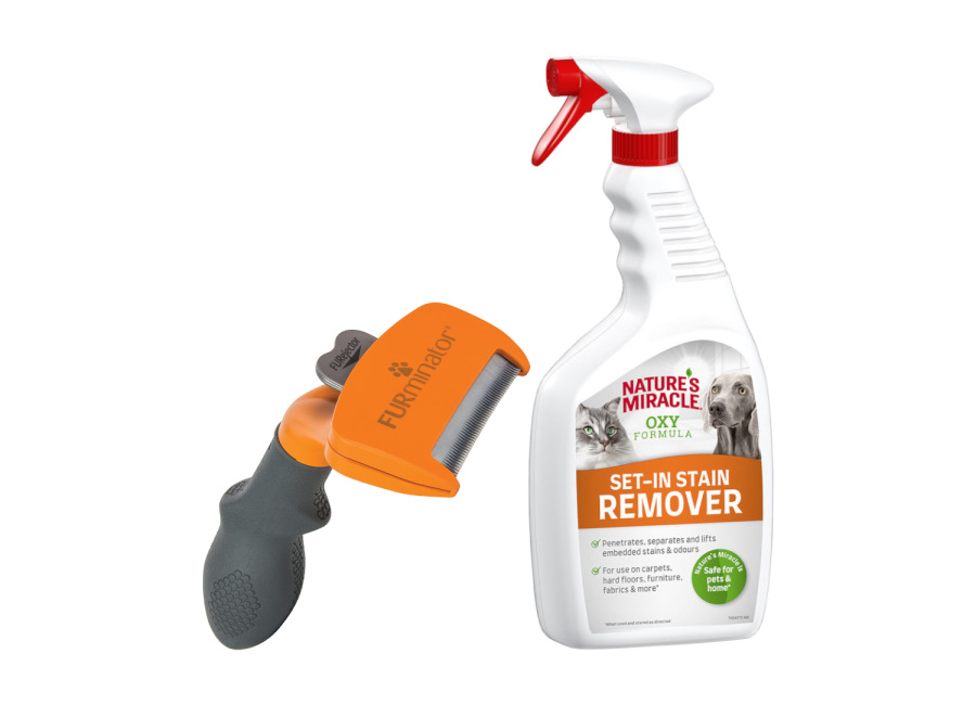 FURminator deShedding escarpidor para perros + Nature’s Miracle 709 ml ¡gratis! – M: Perros medianos – Pelo largo