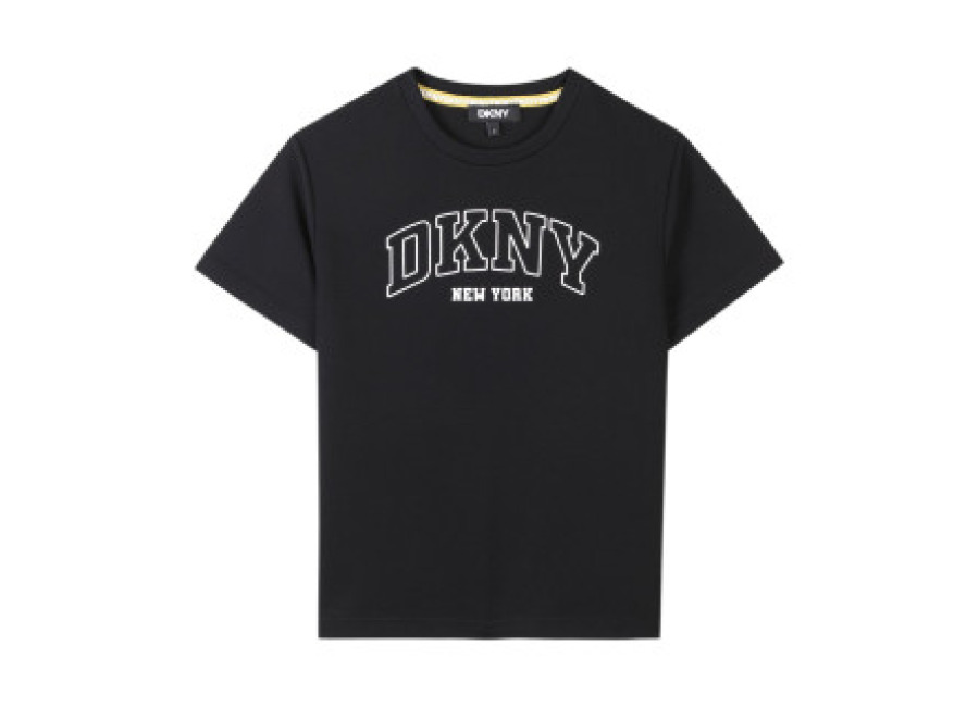 Dkny unisex para niños. D62237 Camiseta de manga corta logo negro (12Y= 150cm), Casual, Poliéster, moda infanti