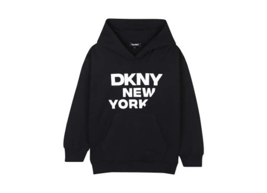 Dkny unisex para niños. D62248 Sudadera con logo estampado negro (4Y= 102cm), Casual, Algodón, moda infanti