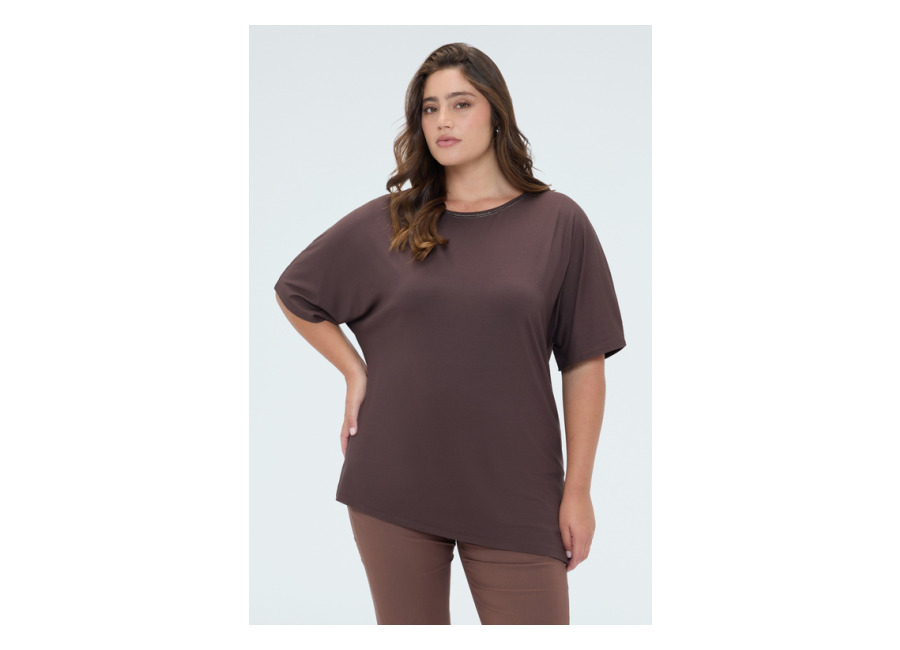 Fiorella Rubino Camiseta de viscosa con pedrería en el escote