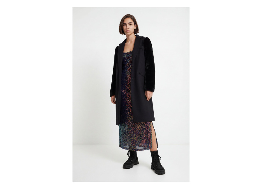 Desigual Abrigo lana efecto pelo, Negro
