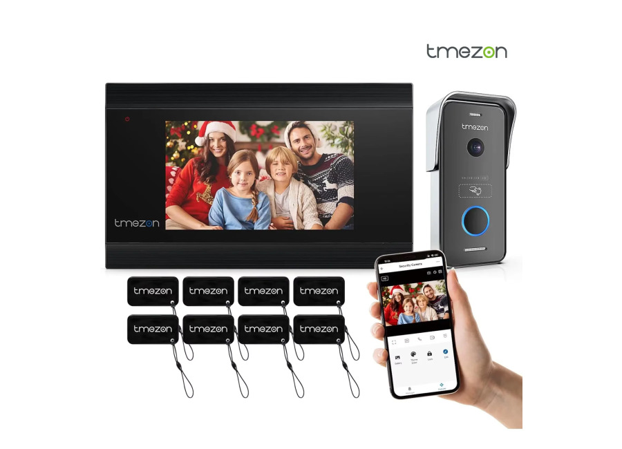 Videoportero WiFi TMEZON de 2 Cables con Intercomunicador, Monitor Táctil de 7 Pulgadas 1080P, Desbloqueo 4…