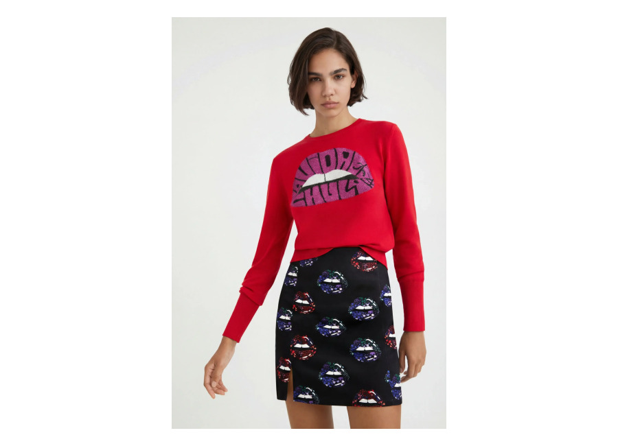 Desigual Minifalda slim labios, Algodon, Negro