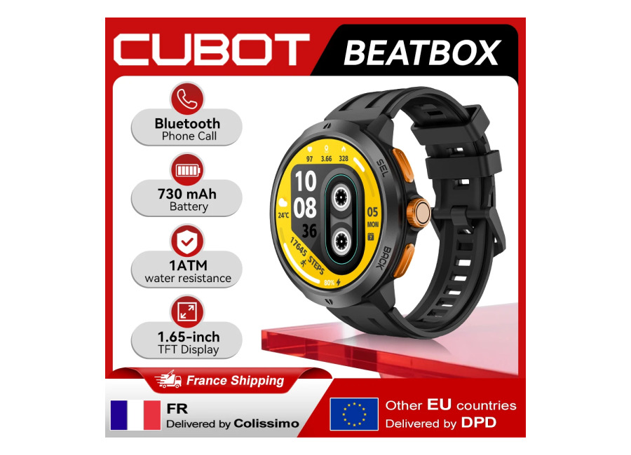 [Envío desde Francia] Reloj Inteligente Cubot BEATBOX, resistente al agua 1ATM, pantalla TFT HD de 1,65…