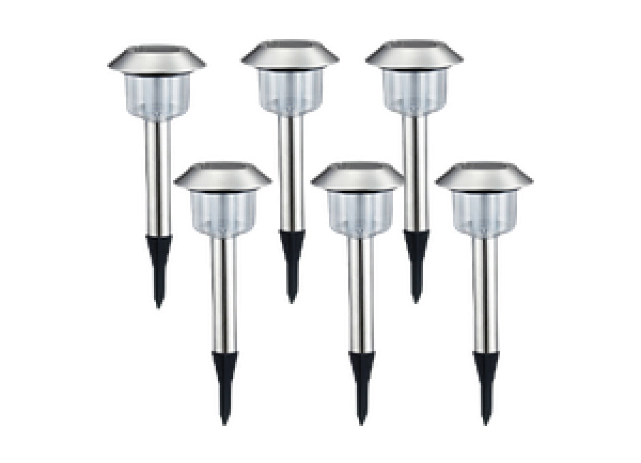 Aigostar Luces solares Jardín 6 Pack, Lámpara LED Luz solar exterior, Luz Fría 6500K. IP44 Acero Inoxidab
