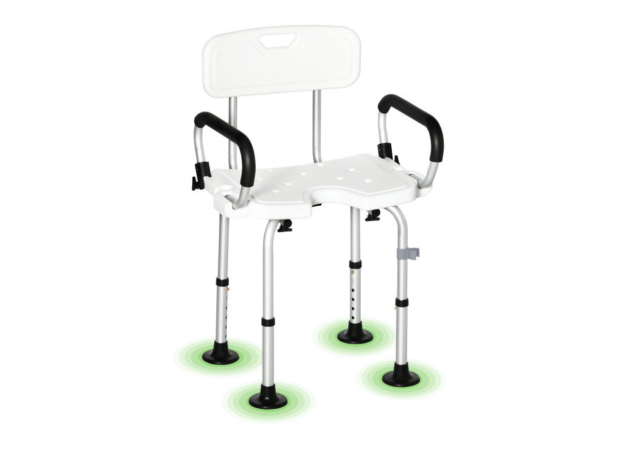 Silla de ducha HOMCOM, taburete de ducha ajustable en altura con reposabrazos plegables, patas sin tornillos,…