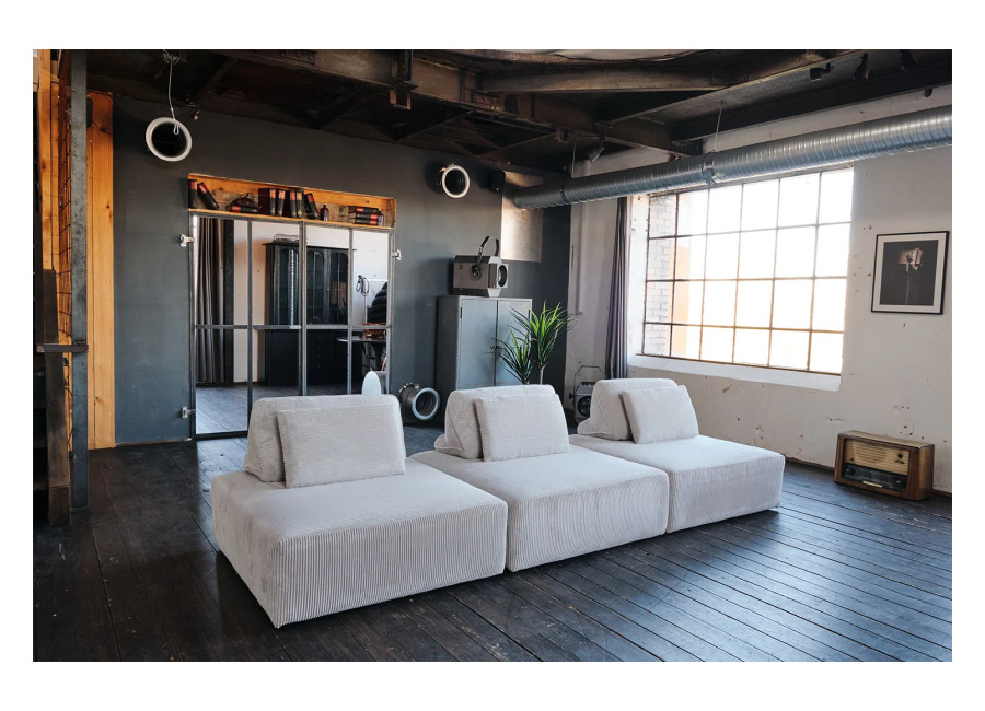 Kawola Sofá modular KAWOLA WIOLO SOFT, 3 módulos, 3 cojines respaldo, Pana gris claro