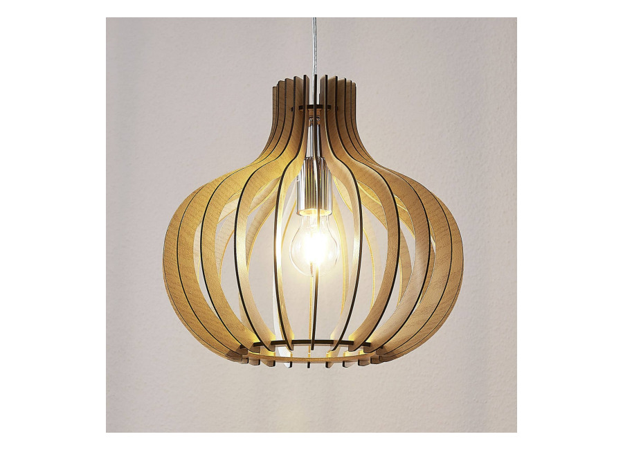 Lindby Lámpara colgante Lindby Sina, Ø 35 cm, madera, E27