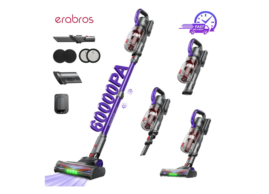 Aspiradora inalámbrica erabros EV3, 500W, 60KPa, potente succión, 60 minutos de autonomía,Aspiradora sin cable, batería extraíble,…