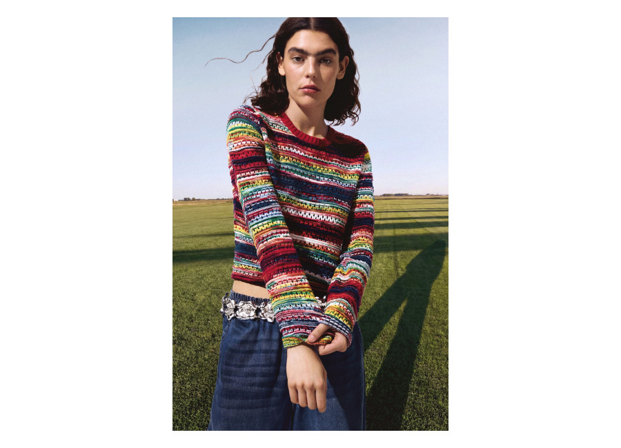 Desigual Jersey multicolor jaspeado, Mujer, Algodon, Rojo