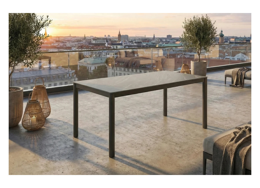 Kawola Mesa de jardín KAWOLA LONGA de exterior, de cerámica gris oscuro, 180 x 90 c