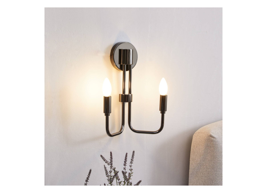 Lindby Aplique de pared Lindby Elanova, gris, 2 luces, 35 cm, E14