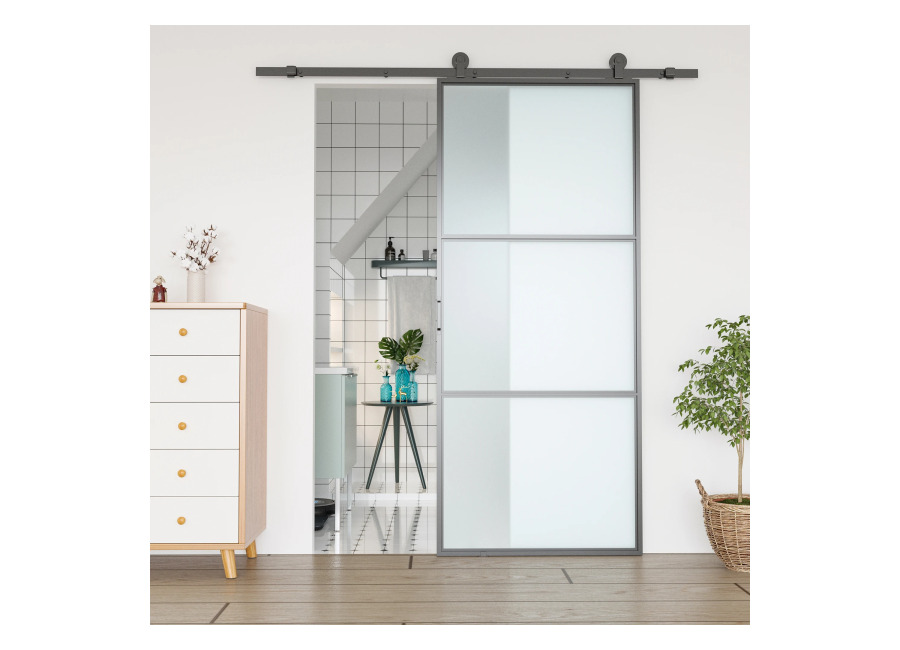 HOMCOM Herrajes para puertas correderas de granero, riel para puerta corredera de 35-45 mm de ancho,…