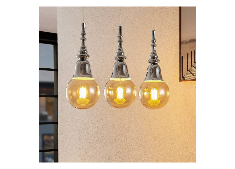 Lucande Gesja colgante, 3 luces, largo, cromo