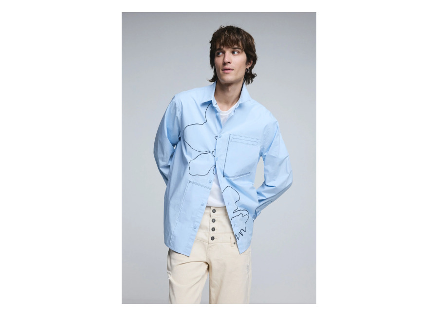 Desigual Camisa pespunte bordado, Hombre, Algodon, Azul