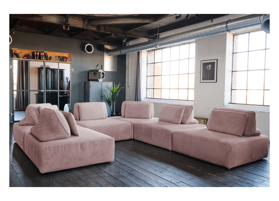 Kawola Sofá modular KAWOLA WIOLO SOFT, 6 módulos, 6 cojines respaldo, Pana rosa