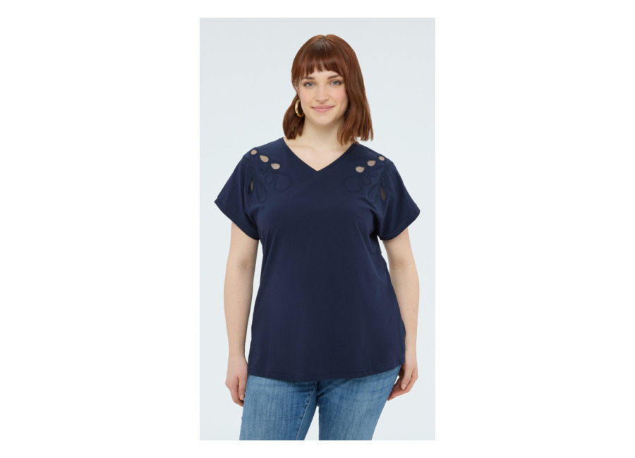 Fiorella Rubino Camiseta de algodón con bordados y cut out
