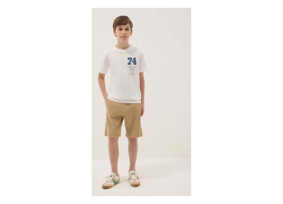 Ovs KIDS Conjunto Multicolor De Camiseta Y Shorts De Algodón Puro Para Niño, Corte Regular, Niño, Blanco/beige, Talla: 10-11