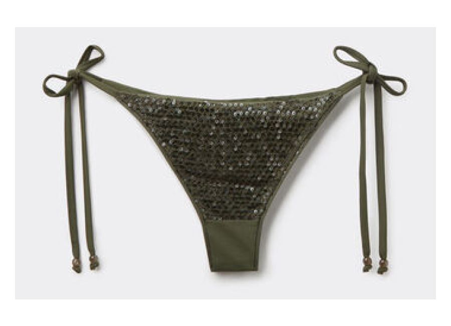 Calzedonia Brasileña Lazos Bikini Sequin Net Mujer Verde Tamaño