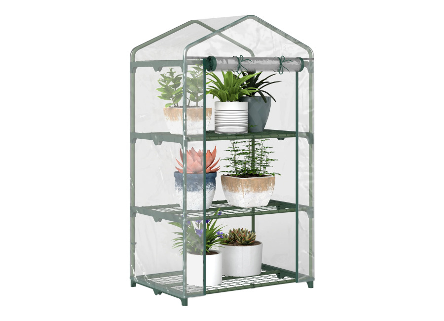 Invernadero de jardín Outsunny con estantes de 3 niveles, invernadero de balcón, lona reforzada, PVC, chasis…