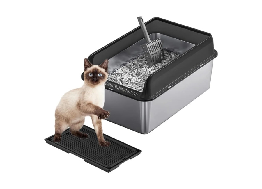 Caja de Arena para Gatos Garvee de Acero Inoxidable, 60x40x30 cm, Resistente a la Oxidación y…