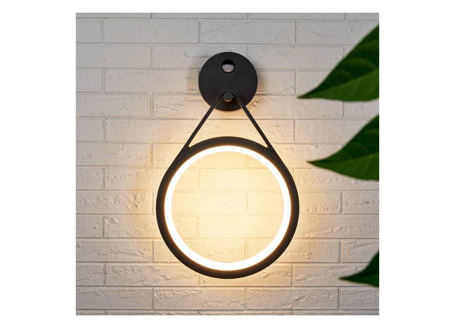 Lucande Aplique LED para exterior Mirco con sensor, anillo
