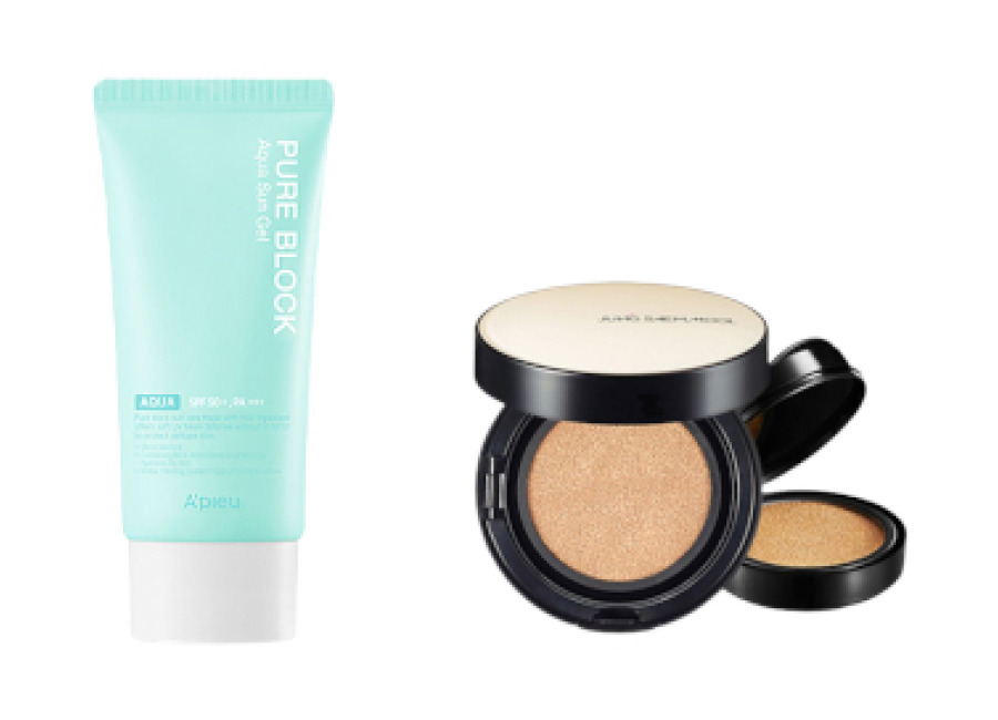 All-in-one Sets A’PIEU – Pure Block Aqua Sun Gel SPF50+ PA+++ X Jung Saem Mool – Essential Skin Nuder Long Wear Cushion – 14g+14g – Mediu