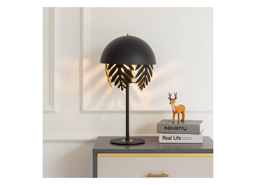 Lucande Aparas lámpara de mesa look hoja, negro-oro