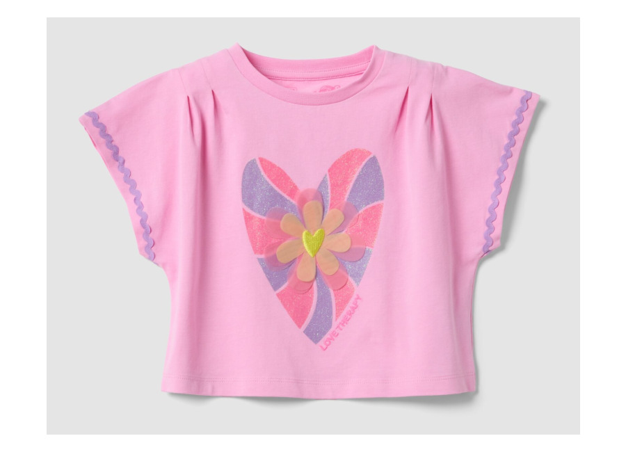 Love THERAPY Camiseta Rosa De Algodón Elástico De Manga Corta, Niña, Rosa, Talla: 4-5